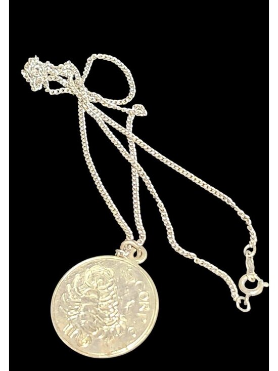 Ster Jewelry - Vintage Sterling Silver Scorpio Zodiac Medallion Pendant Necklace Inscribed "Hap